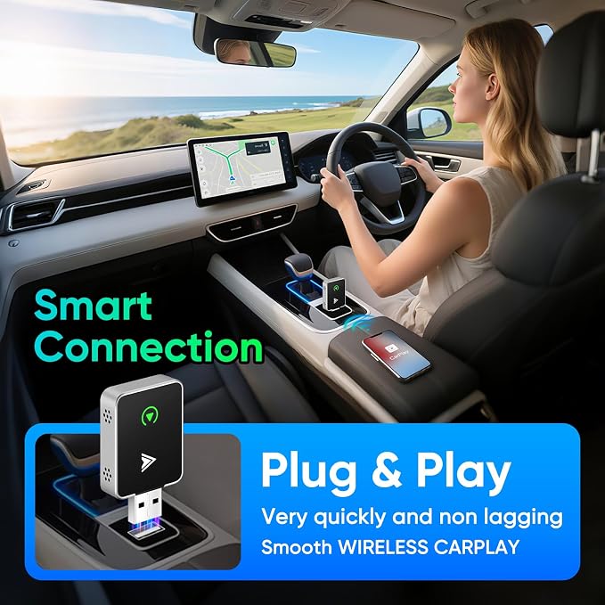 Upgraded Wireless CarPlay Adapter, 2-in-1 Mini Size CarPlay & Android Auto Adapter, Convert Wired to Wireless with USB & USB-C/Type-C, Plug & Play, Stable Control & No Delay, with iPhone & Android