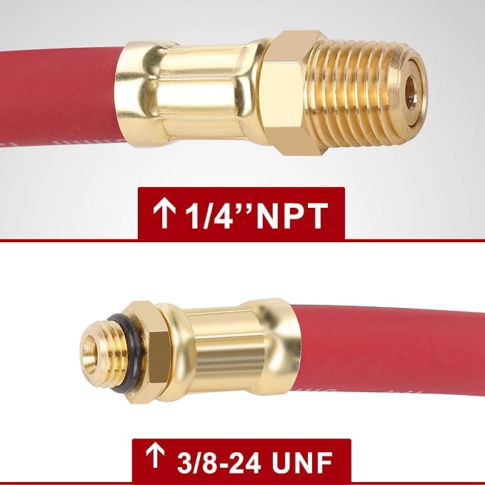 Hromee Tire Inflator Hose, 12 Inch Red Rubber Hose Whip for Tire Pressure Inflator Gauge