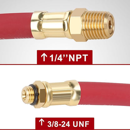 Hromee Tire Inflator Hose, 12 Inch Red Rubber Hose Whip for Tire Pressure Inflator Gauge