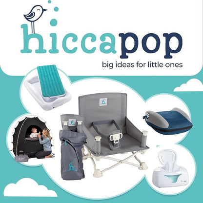 Hiccapop OmniBoost Travel Booster Seat with Tray for Baby, Dining Table, Camping, Beach, Grandma’s | Folding Portable Tip-Free Design Straps to Kitchen Chairs