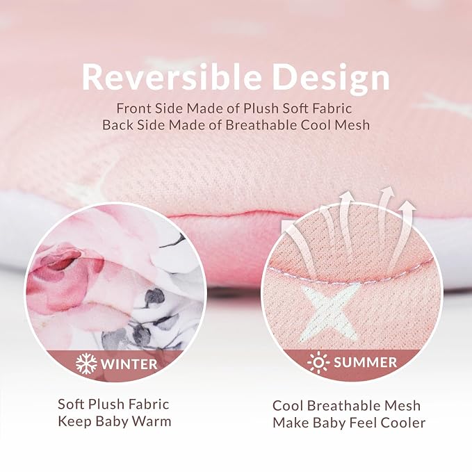 Generic Infant Car Seat Insert Compatible with Mamaroo Swing & Graco Swing and Infant Car Seat, Newborn Insert Baby Head Body Support, Reversible Design, Breathable Soft Fabric, 1Pcs - Pink Floral
