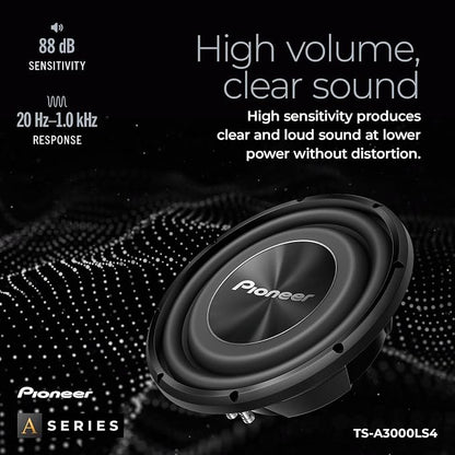 Pioneer A-Series TS-A3000LS4 12” Subwoofer – 1500W Max, Shallow-Mount Design, Deep Bass in Tight Spaces, Compact, Slim, Truck/Car Subwoofer