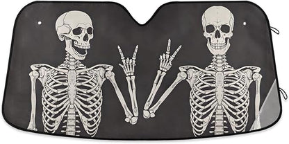 Funny Skull Car Windshield Sunshade - Skeleton Car Shade Skull Sun Shade Black Blocks UV Rays Visor Protector Accordion Folding Sun Reflector Auto Sunshade for Truck SUV to Keep Your Vehicle Cool