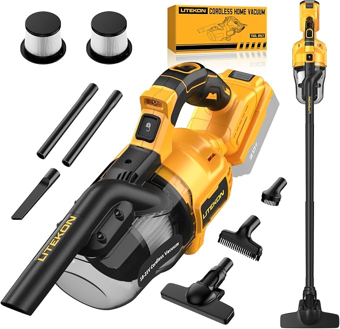 LITEKON Cordless Vacuum Compatible with 𝗗𝗘-𝗪𝗔𝗟𝗧 20V Max Battery (No Battery), Handheld Battery Powered Vacuum Cleaner for Wood Floor, Carpet, Car Cleaning, 125AW (Tool Only)