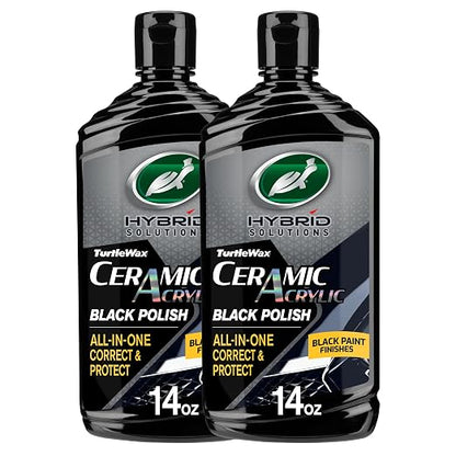 Turtle Wax Hybrid Solutions Ceramic Acrylic Black Car Polish and Wax, Car Scratch Remover & Car Paint Restorer for Black Cars, Deep Shine, Ceramic Coating Protection & Water Beading, 14 oz (Pack of 2)