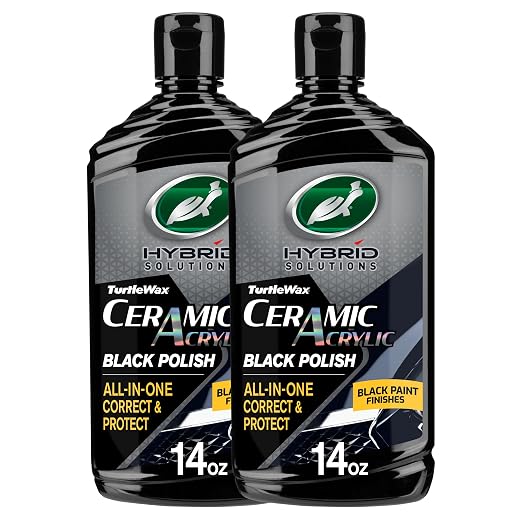 Turtle Wax Hybrid Solutions Ceramic Acrylic Black Car Polish and Wax, Car Scratch Remover & Car Paint Restorer for Black Cars, Deep Shine, Ceramic Coating Protection & Water Beading, 14 oz (Pack of 2)