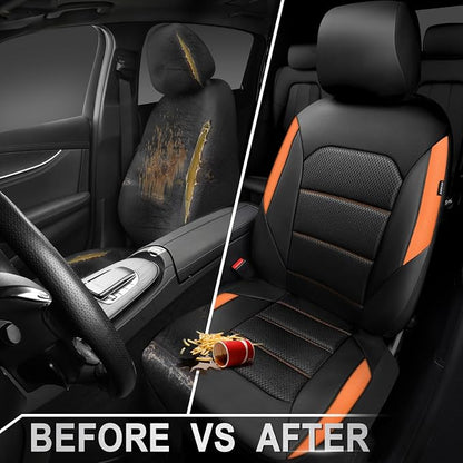 CAR PASS Memory Foam Car Seat Covers,Air Cool Mesh Thick Seat Covers Front Seats,Orange Leather Seat Covers for Car,Universal Automotive Comfort for Most Cars,SUV,Trucks,Airbag Compatible,Black Orange