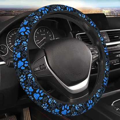 Dog Paw Print Steering Wheel Cover Anti-Slip,Sweat Absorption Universal 15 inch Steering Wheel Covers Cute car Accessories for Men Women