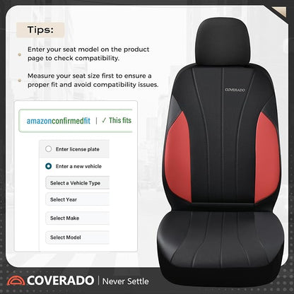 Coverado Car Seat Covers， 2 Front Seats Waterproof Nappa Leather Automotive Seat Protectors, Front Luxury Mesh Seat Covers, All-Weather Universal Fit for Most Cars SUVs, Trucks,Red&Black