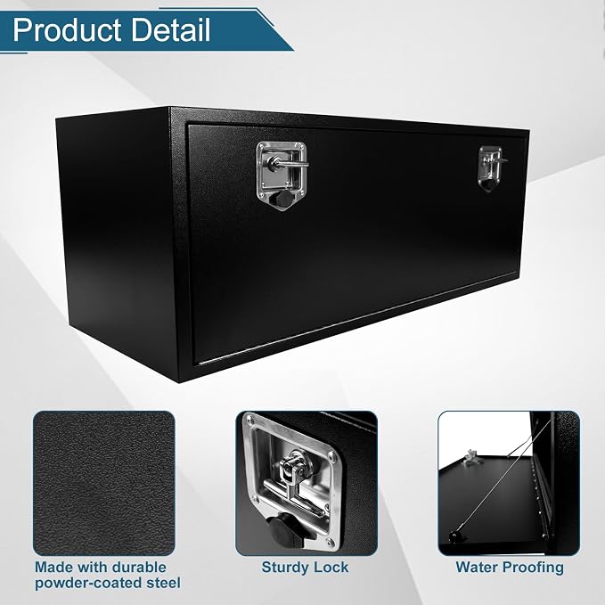 48"X18"X18" Underbody Utility Tool Box Black Heavy Duty Steel Trailer Box Pick Up Truck Toolboxes Storage Organizer w/Lock & Keys