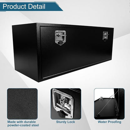 48"X18"X18" Underbody Utility Tool Box Black Heavy Duty Steel Trailer Box Pick Up Truck Toolboxes Storage Organizer w/Lock & Keys