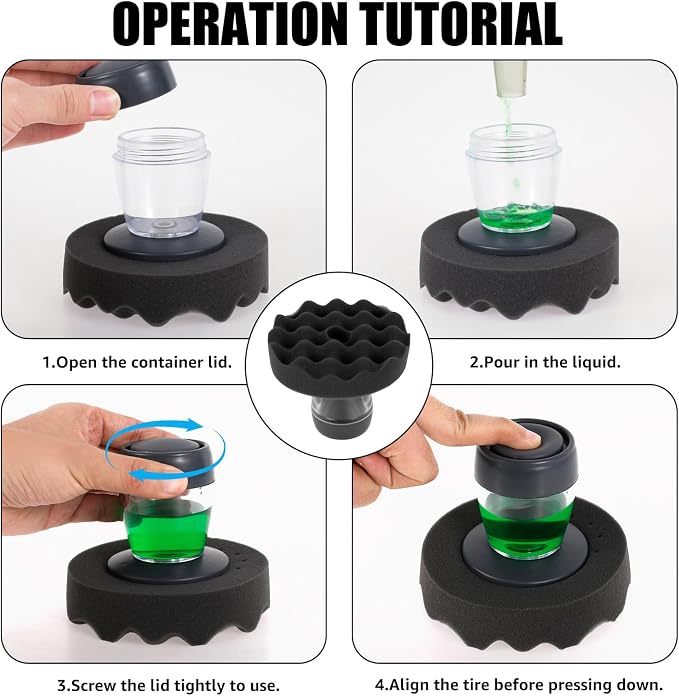 Flow Tire Shine Applicator, Reusable Car & Truck Tire Dressing Applicator, No-Drip Streak-Free, for All Tire Shine & Gels, Professional Car Detailing Tool