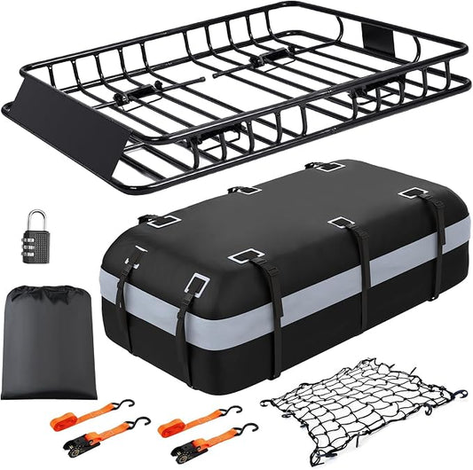 Heavy Duty Universal Rooftop Cargo Carrier Roof Rack, 64"x36"x5" Roof Rack Basket with 20 Cu.Ft Waterproof Bag, for SUV, Truck and Van, 250lbs Capacity, Corrosion Resistant (ROOF 64" and Bag)