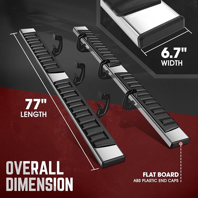 DNA Motoring 6.69-Inch Flat Running Boards Side Step Bars Compatible with 2007-2018 Chevy Silverado GMC Sierra 1500 2500HD 3500HD Extended Cab,STEPB-A-0005
