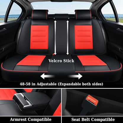 Coverado Car Seat Covers Full Set, Seat Covers for Cars, Car Seat Protector Waterproof, Leather Cushion, Universal Car Interior Covers Seat Protectors for Most Cars Black-Red