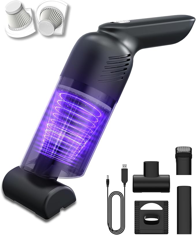 Handheld Vacuum Cordless, Car Vacuum Portable Cordless with 12000PA Strong Suction, Multi-Nozzles & 2 Washable Filters, 0.9lb Lightweight, Mini Hand Vacuum Cleaner for Car, Home, Office, Pet Hair