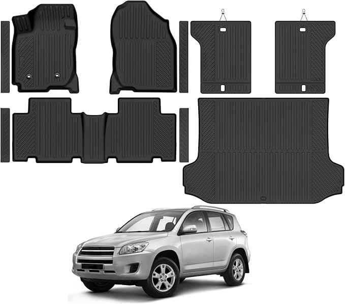 Custom Fit Floor Mats for 2006-2012 Toyota RAV4, All Weather TPE Floor Liners & Trunk Mat & Backrest Mats & Door Sill Guard, Odorless Full Set Interior Accessories
