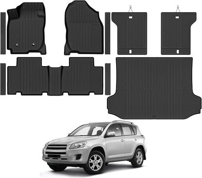 Custom Fit Floor Mats for 2006-2012 Toyota RAV4, All Weather TPE Floor Liners & Trunk Mat & Backrest Mats & Door Sill Guard, Odorless Full Set Interior Accessories
