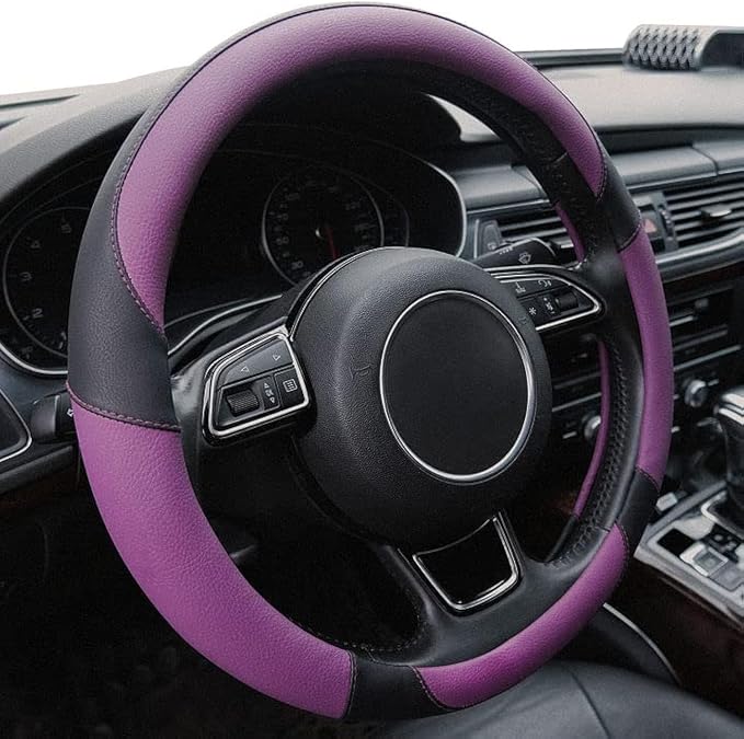Purple Steering Wheel Covers Black Universal Microfiber Leather, Suitable for 14 1/2-15 inch Car Steering Wheel Cover, Breathable, Anti Slip- Purple