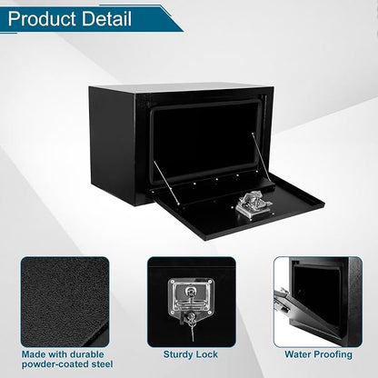 24"X12"X14" Underbody Steel Utility Truck Tool Box Chest With Lock and Keys，Heavy Duty Trailer Toolbox for Pick Up Truck RV Trailer, Black Storage Organizer Box