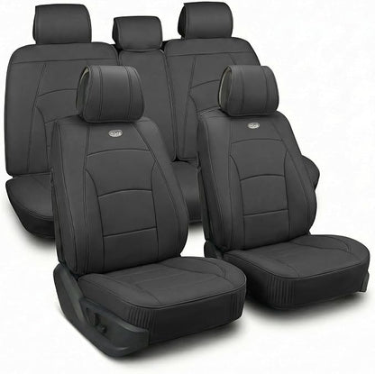 FH Group Ultra Comfort Highest Grade Faux Leather Full Set Car Seat Cushions– Universal Fit for Cars Trucks & SUVs (Solid Black)