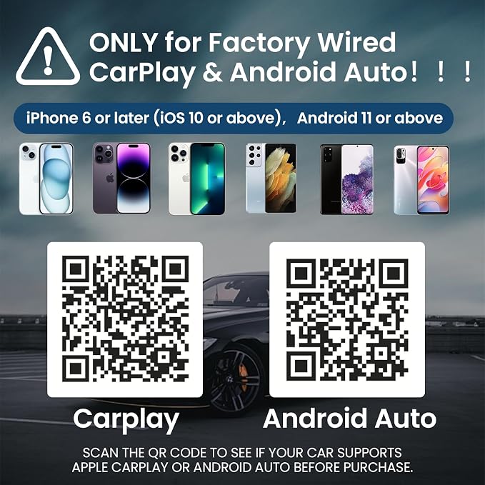 Wireless CarPlay Adapter, 2-in-1 CarPlay & Android Auto Adapter – Mini Snug Fit Design, Convert Factory Wired to Wireless for iPhone iOS 10+ & Android 11+