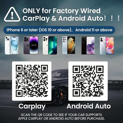 Wireless CarPlay Adapter, 2-in-1 CarPlay & Android Auto Adapter – Mini Snug Fit Design, Convert Factory Wired to Wireless for iPhone iOS 10+ & Android 11+