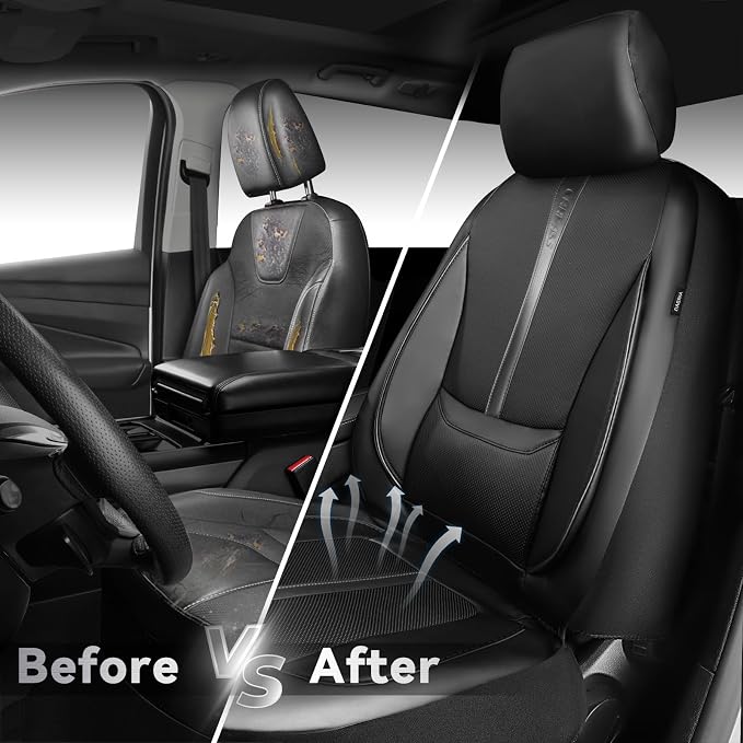 CAR PASS Nappa Leather Seat Covers Front, 3D Foam Support Water Resistant Faux PU Gray Leather Car Seat Covers 2 Pcs, Comfort & Universal Fit for Cars SUV Truck Most Vehicles (Black and Gray)