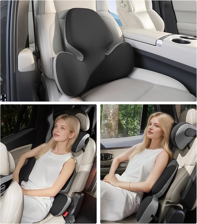 BEBAS Ergonomic Lumbar Support Pillow for Car - Memory Foam Back Cushion for Driving Seat - Comfort Lower Back Pain Relief, Fits Car Seats, Office Chairs, Sofa (BlackGray)