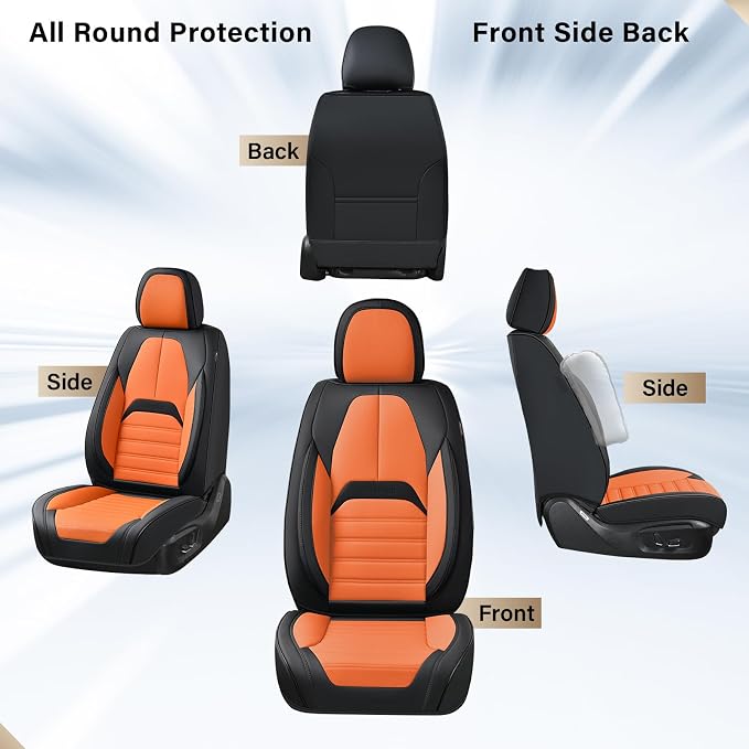 Coverado Waterproof Nappa Leather Car Seat Covers, Automotive Seat Covers，Front Car Seat Cushion & Car Seat Protector, Seat Covers Universal Fit for Most Cars, SUVs,Trucks,Black&Orange