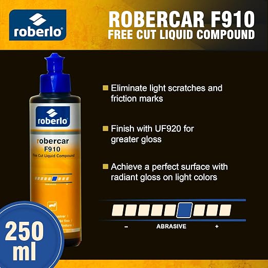 Roberlo ROBERCAR F910 Fine Cut Liquid Compound - Premium Buffing, Cutting, & Polishing Compound for Automotive Paint Restoration, Polishing Kit - 250ml - High-Gloss Finish