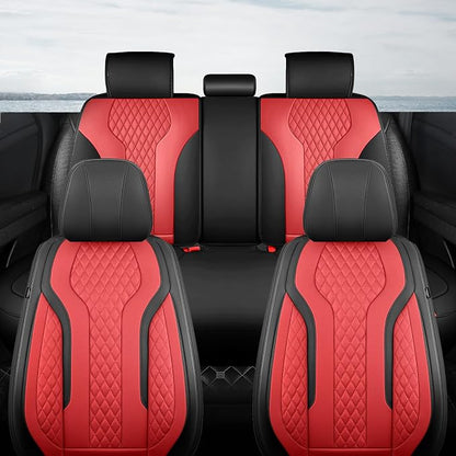 Leather Car Seat Covers Full Set, Breathable Faux Leather Seat Covers for Cars SUV Sedan Waterproof BlackRed