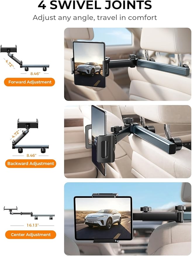 LISEN for iPad Holder Car Tablet Mount, Road Trip Essentials Toddler Kids Travel Gifts, Car Accessories for Women Interior Organizer Mens Truck 3in1 Tablet Holder for Car Camping Back Seat Headrest