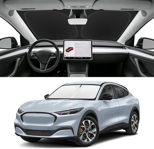 Custom Fit Windshield Sun Shade for Ford Mustang Mach-E 2021-2026, Blocks UV & Heat, Front Window Sunshade Accessories, Easy Fold & Store Keep Your Car Cooler
