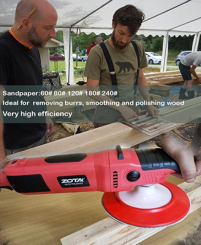 ZOTA Rotary Polisher, 1200W Double Torque 6-inch/7-inch Car Polisher, 6 Variable Speed 1100-3050RPM Buffer with Soft Start