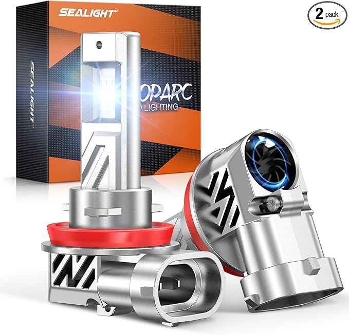 SEALIGHT H9/H11/H8 LED Bulb, 900% 88000LM 6500K Output Canbus Ready, H11 H8 LED Bulbs For Powersports IP68 Waterproof and 80000Hrs Lifespan, 1：1 Mini Size, 3Mins Installation, 2 Pack