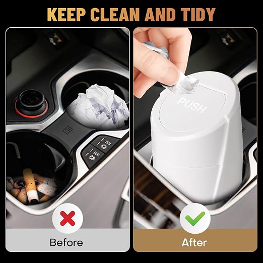 Car Trash Can Bin with Lid - 2 Packs Car Garbage Can Cup Holder - White Mini Leakproof Vehicle Trash Garbage Can Bin with 40pcs Trash Bags-Car Organizers and Storage for Front Back Seat Accessories