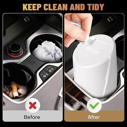 Car Trash Can Bin with Lid - 2 Packs Car Garbage Can Cup Holder - White Mini Leakproof Vehicle Trash Garbage Can Bin with 40pcs Trash Bags-Car Organizers and Storage for Front Back Seat Accessories