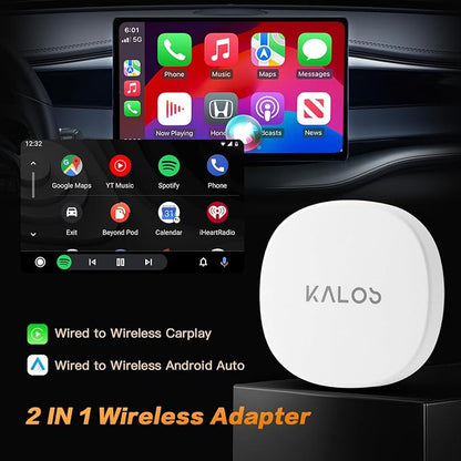 KALOS Wireless CarPlay Adapter (2025 Upgrade), 2-in-1 CarPlay & Android Auto, Converts Wired to Wireless, Plug-and-Play,Compatible with iPhone & Android Devices, Compact Size with USB/USB-C