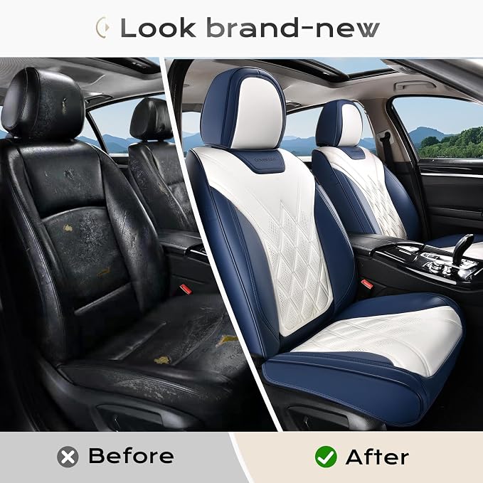 Coverado Car Seat Covers, Front Covers for Cars, Car Seat Cover Front Seats, Car Seat Protector Waterproof, Leather Car Seat Cushion, Universal Interior Covers Seat Protectors for Most Cars