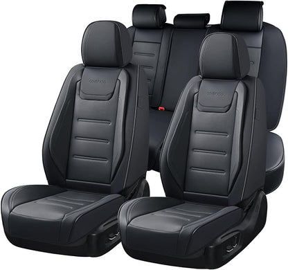 Coverado Car Seat Covers Full Set, Seat Covers for Cars, Car Seat Protector Waterproof, Leather Car Seat Cushion, Universal Interior Covers Seat Protectors for Most Cars Black