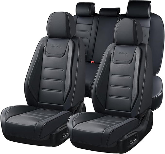 Coverado Car Seat Covers Full Set, Seat Covers for Cars, Car Seat Protector Waterproof, Leather Car Seat Cushion, Universal Interior Covers Seat Protectors for Most Cars Black