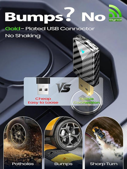 Wireless CarPlay & Android Auto Adapter, Convert Wired to Wireless, Fast Auto Connect and No Lag, Plug & Play USB with Gold-Plated Connector, Carbon Fiber Design, Compatible with iPhone & Android