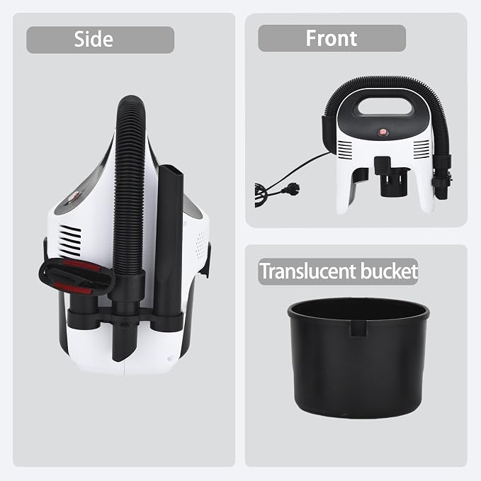 Portable Wet/Dry Vacuum, 2-Gallon, Small Shop Vacuum，Corded, Compact Wet/Dry Vacuum for Pets & Cars，Black-White Elf