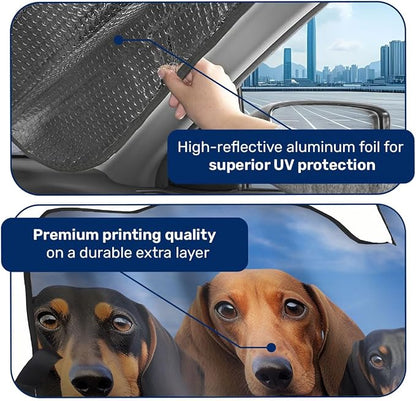 GENANY Cute Dachshund Dog Group Funny Windshield Sun Shade for Car SUV Truck (55x30 Inches), Sun Shade for Front Windows, Protector Blocks UV, Spring Car Decor