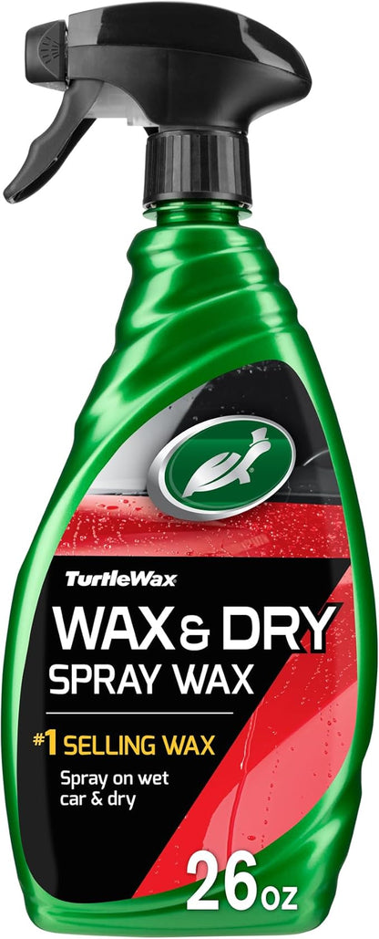 Turtle Wax Wax & Dry, Spray On Car Wax for 1-Step High Gloss Shine, Protection For Paint, Wheels, Glass & More, Easy Versatile Application, Wet or Dry Use, 26 oz (Pack of 1)