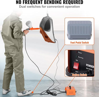 VEVOR Powder Coating System, 50KV Electrostatic Output Powder Coating Kit with Foot Switch, Spray Gun, Nozzles and Powder Cups, Powder Coating Equipment for Home DIY and Commercial Production