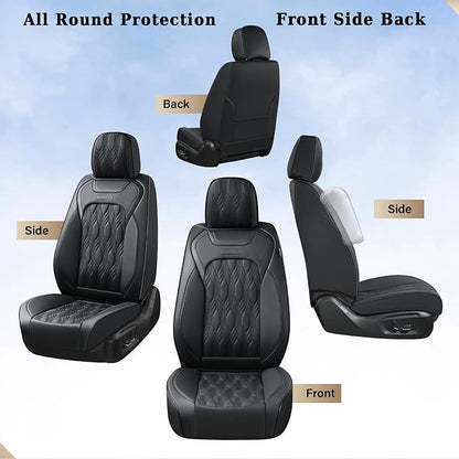 Coverado Car Seat Cover, Black Luxury Seat Cover for Cars, Premium Nappa Leather Seat Covers Full Set with Embossed Pattern, Waterproof Car Seat Protector Car Seat Cushions Universal Fit Most Vehicle