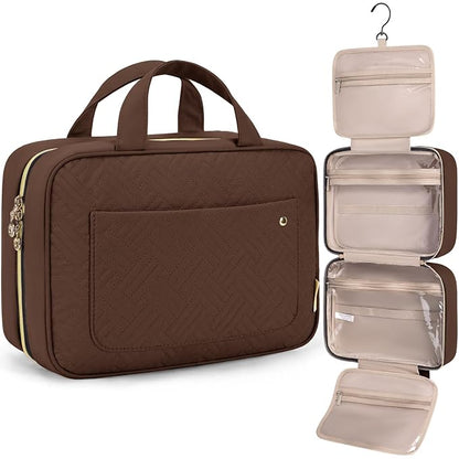 BAGSMART Toiletry Bag Travel Bag with Hanging Hook, Water-resistant Makeup Cosmetic Bag Travel Organizer for Accessories, Shampoo, Full-size Container, Toiletries (Coffee, Medium)