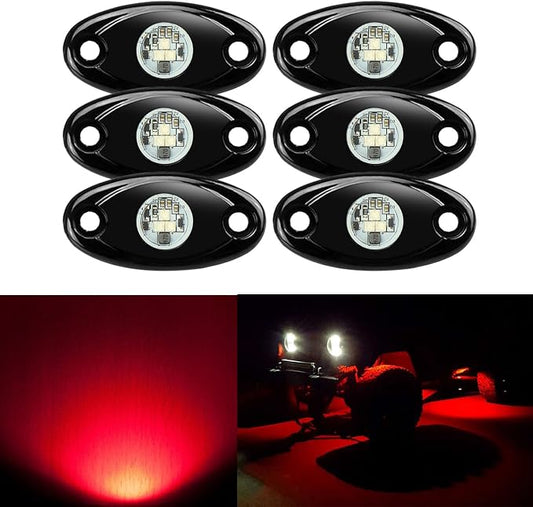 6 Pods LED Rock Lights, Ampper Waterproof LED Neon Underglow Light for Car Truck ATV UTV SUV Offroad Boat Underbody Glow Trail Rig Lamp (Red)